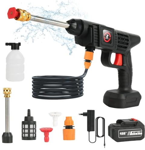 Pulitore ad alta pressione, 35 bar ad alta pressione senza fili con batterie 12000 mAh, pulitore ad alta pressione sulla batteria, pistola mobile ad alta pressione per auto, terrazza, giardino