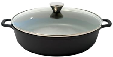 Mijoteuse basse 32 cm + couvercle verre - 5 Lt - fonte aluminium CERAMIQUE, Noir