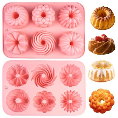 Zyren 2 Piezas 6 Cavidades Molde mini Savarin Antiadherente, Morado Claro Savarin Molde, Apto para Lavavajillas, Bandeja Mini Pasteles Roscos Savarín, Savarin de Silicona para Muffins Gelatina Pastel