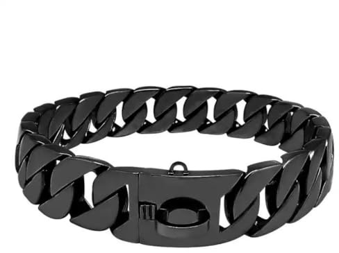 Robustes Hundehalsband, 32 mm, kubanisches Kettenglied mit Sicherheitsschnalle, kaufestes Pitbull-Halsband für mittelgroße und große Hunde