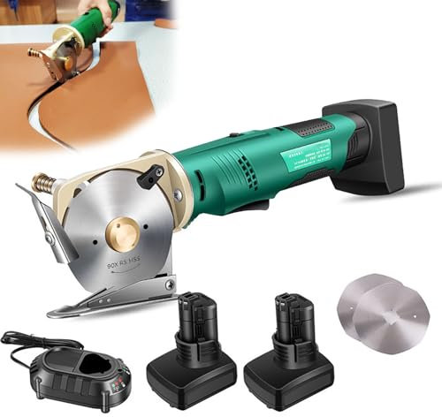 Générique Ciseaux de Tissu électrique avec Serrure de sécurité et 2 têtes de Coupe - Cutter Rotatif électrique pour l'artisanat Couture en Cuir en Carton
