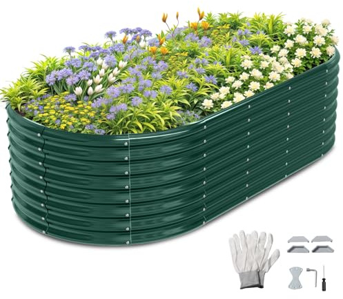 LEADZM Hochbeet Metall XXL, 240×120×60 cm - Extragroße Ovaler Hochbeete für Garten Metall ohne Sockel in Dunkelgrün - Mit Zubehörsatz & Handschuhen - Leicht aufzubauen, stabil und langlebig