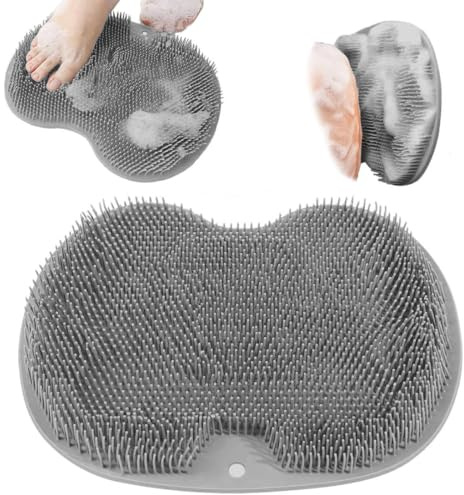 GGUFAY Tapis de Massage en Silicone Antidérapant pour le Dos,Brosse Pieds Douche,Laveur de Pieds de Douche, Masseur Exfoliant, pour Soins Pieds, Dos Nettoie(Gris Foncé)