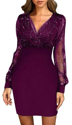 Generisch Vestidos Festivos Wonen Lentejuelas Sexy N Mujer Negro Retro Elegante Fiesta Culb Vestido Elegante Vestido Mujer Bautizo, morado, L