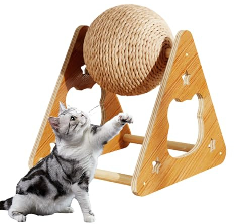 Générique Cat Scratching Ball, Sisal Wheel Toy, 11,02 x 9,84 x 6,69 tum trä vertikal , funktioner naturlig och kraftig bas, perfekt för kattungar valp lekplats vardagsrum träning
