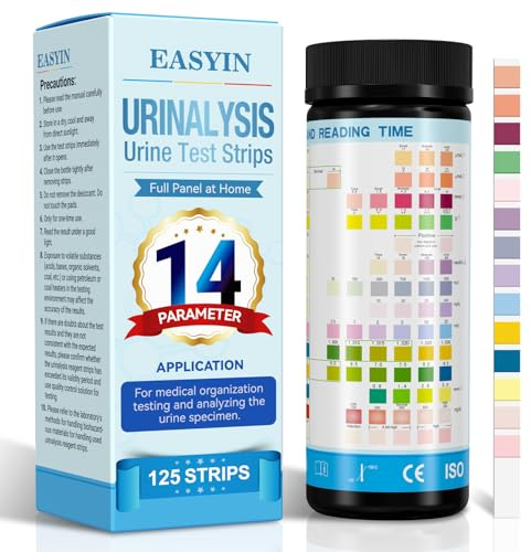 EASYIN Urine Test Strips for Urinalysis 14 Parameter: 125 CT UTI Urinalysis Test Strips Full Panel for UTI Ketone Protein Kidney & Liver Function at Home