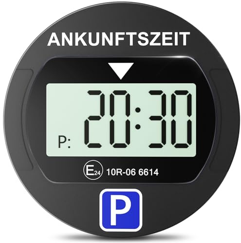 Warmfay® Elektronische Parkscheibe mit Zulassung vom KBA, Automatische Digitale Parkscheibe Elektrisch mit Batterie, Elektrische Parkuhr Auto mit 2 Displays & Nachtparkmodus & Vielseitig (1, Schwarz)