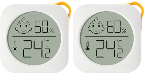 Flintronic 2PCS Room Thermometer Hygrometer Indoor, Mini Digital Temperature Humidity Meter Gauge, Accurate Hygrometer with Hanging Hole and Face Icons for Home Baby, Office, Garden (with Battery)