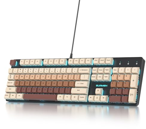 Shocker V200 Clavier Gamer Mécanique Full Size 104 Touches avec Pavé Numérique,Clavier De Jeu Filaire LED RVB avec Commutateurs Rouges, QWERTZ Américaine (104 Coffee-Red Switch)