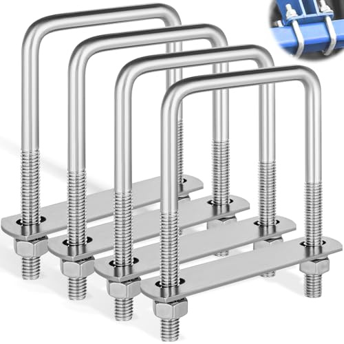 4 Piezas Pernos U con Tuercas & Placa Marco, Tornillos Cuadrados con Rosca 70 x 110mm, Abrazadera Acero Inoxidable M8, Soporte Cuadrada para Tracción Automóviles, Tuberías Fijar, Remolque Barco