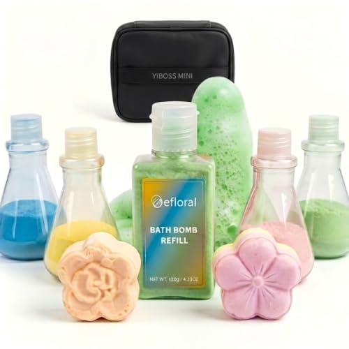 Efloral Bath Bomb Science Kit for Kids - 7-Pack DIY Bath Potions with Refill & Storage Bag, Fizzy STEM Experiment Gift Set, Organic & Skin-Safe Bath Treats for Birthday, Christmas, Girls & Boys (BK)