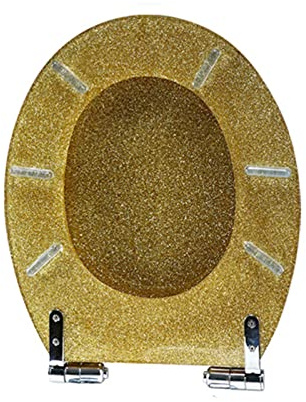 Toilet Seat Black Sparkly Glitter Slow-Close Round Quick-Release Gold