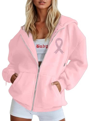 Octobre Rose Cancer du Sein Pull Court Chaud de Sport décontracté en Polaire avec Cordon Serrage et Fermeture éclair mensuelle la prévention des Femmes Plaid Sweat Capuche pour Femme