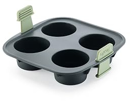 Lékué Air Fryer Muffin Mold - Make 4 Muffins in under 30 mins - 100% Platinum Silicone Baking Pan for Air Frying, Fits in Draw Tray, Pull-up Handles for Easy Removal, Non-Stick, Easy De-Molding