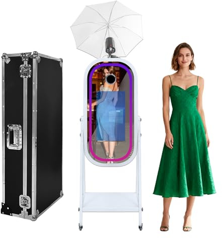 Photomaton miroir avec parapluie doux et léger, écran tactile de 54,6 cm, appareil photo reflex numérique avec étui de transport pour événement, location, fête de mariage (machine à photomaton)