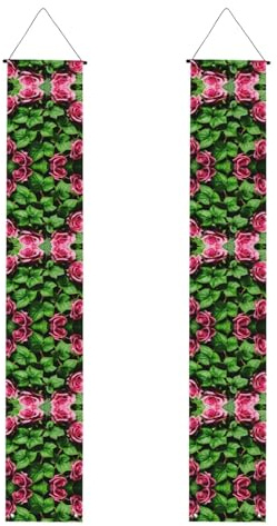 Bannière de porche à imprimé floral rose lierre avec feuilles pour Thanksgiving, bannières d'intérieur pour porte d'entrée, pour toutes les célébrations