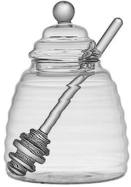 Honey Pot with Dipper and Lid, 280ml 500ml Glass Honeycomb Tank, Multi-purpose Transparent Honey Jar for Wedding Party Office Kitchen Home(500ML)