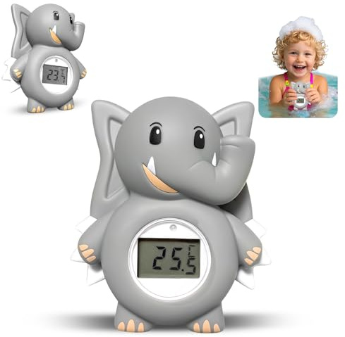 Fancysky Thermomètre de Bain pour Bébé, Sans BPA, Affichage Facile à Lire, Rappel de Température de l'Eau, Thermomètres Sécurisés Digitaux, Convient aux Bébés de 0 Mois et Plus (Éléphant)