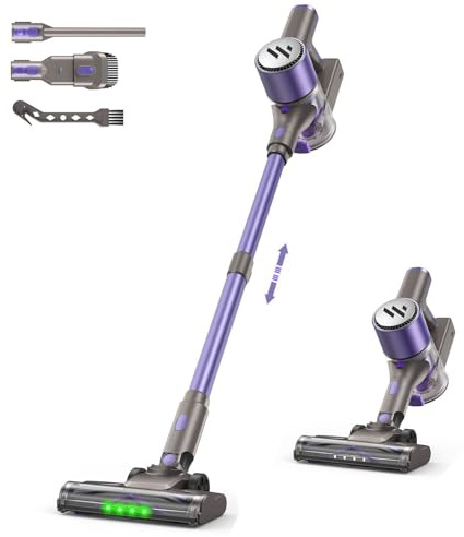 WLOTPO Vacuum Cleaners for Home,Cordless Vacuum Cleaner,Lightweight Stick Vacuum Cordless Rechargeable,Self-Standing Design,LED Touch Screen,Vacuum for Hardwood Floors,Carpet,Pet Hair(Purple)