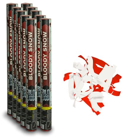 Pyroland 10 Stück Konfettikanone Bloody Snow 50 cm, rot-weißes Konfetti, Party Popper für Fußball, Karneval und Mottopartys
