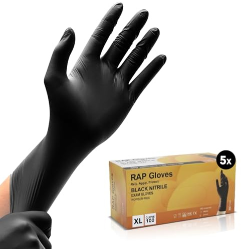 Black Nitrile Disposable Gloves XL Pack of 500 for Work Healthcare and Home | Textured fingertips, latex free, powder free, single use hand cover, hard wearing for cleaning and DIY tasks