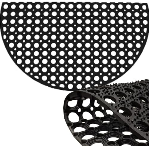 Home Tresor - Zerbino da Esterno in Gomma Forata, Tappetino Ingresso con Struttura Nido d'Ape, Resistente, Antiscivolo, Antisporco con Fori di Drenaggio, Nero - Semicircolare 45x75 cm