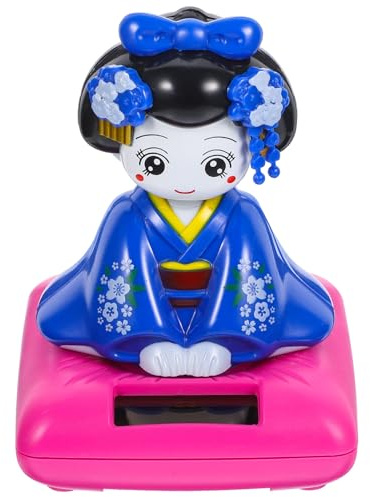 YARNOW Figurine Décorative Solaire Poupée Kimono Tête Qui Bouge 7.7X7.7X3.9 Pouces pour Bureau et Intérieur de Voiture