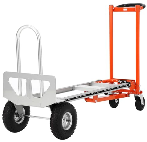 Carro de mano 3 en 1 de alto rendimiento, con capacidad de carga de 362 kg, carro de mano de aluminio con ruedas elevadoras de escaleras, carro para almacenamiento, transporte y mudanzas (rojo y plata