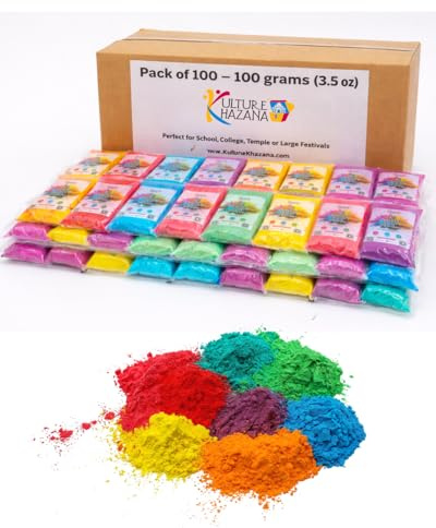 Kulture Khazana Holi Color Powder Bulk 100 Pack (100g Each, 8 Bright Colors) – Non Toxic Gulal for Festival of Colors, College & School Events, Color Run & Large Spring Celebrations