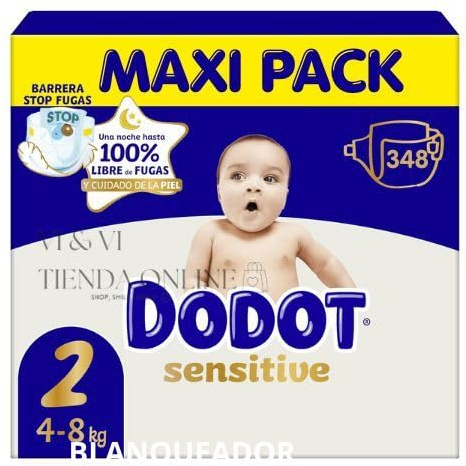 Dodot Sensitive pañales Talla 2 Pack Ahorro 2x174 Pañales (348 pañales), 4-8 kg, Protección de la Piel, Absorción Suave, Indicador de Humedad