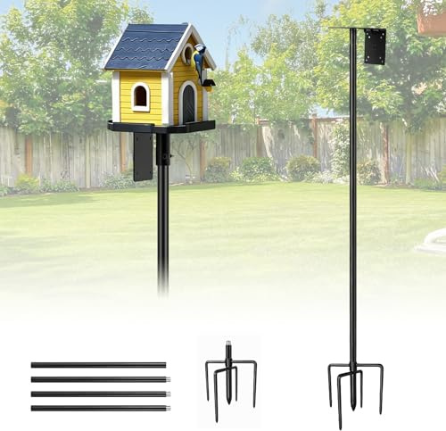 Vogelhausständer aus Metall, 193 cm Verstellbare Vogelhaus-Stangenhalterungsset, Vogelnesthalter mit 5 Zinken, Gestell für Vogelfutterhaus, Stützstange für Garten, Balkon, Outdoor,Hof (Ohne Vogelhaus)