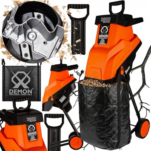 Triturador para ramas de jardín, 3,8 kW, 2500 rpm, diámetro máximo de ramas de 40 mm, bolsa de 45 litros, interruptor de seguridad