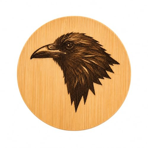 Promotech Apribottiglie in legno con corvo inciso in bambù, apribottiglie magnetico con motivo a testa di corvo dettagliato, apribottiglie rustico da parete per cucina, bar, casetta da giardino e idea
