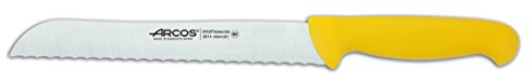 Arcos Serie 2900 - Cuchillo Panero - Hoja Serrada de Acero Inoxidable NITRUM de 200 mm - Mango inyectado en Polipropileno Color amarillo