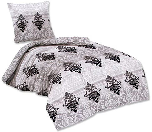 Bettwäsche Baumwolle Phil 2 teilig Reißverschluss Ornament schwarz-Weiss Marke 135 x200 cm + 80 x80 cm