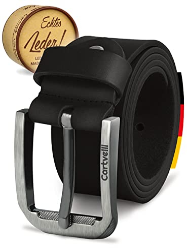 Cartvelli Premium Ledergürtel Herren Schwarz 110cm Made in Germany mit Geschenkbox Echt-Leder Herrengürtel Vollleder Jeansgürtel breiter Leder Gürtel 40mm Anzug jeans chino pants M19s-110
