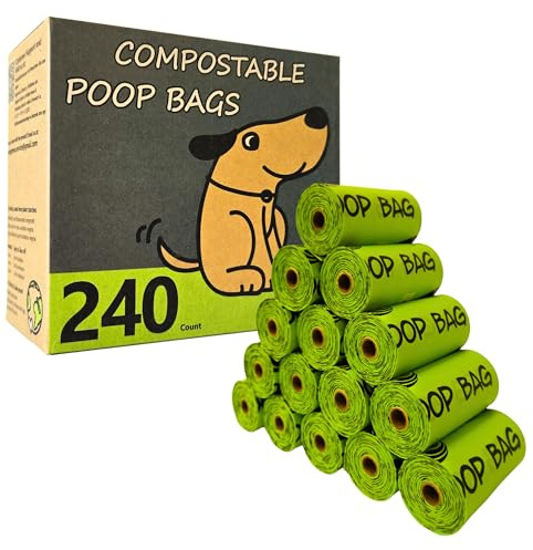 moonygreen Certified Compostable Dog Poop Bag Rolls, Landfill friendly Doggie Poop Bags, Vegetable-Based, ASTM D6400, Unscented, Extra Thick, Leak Proof, Size 9 x 13 Inches, Refills 240 Counts