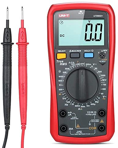 UNI-T Digitales Multimeter UT890D+ True RMS 6000 Counts Live Test Volt Ohm Meter, Voltage AC DC Current Amp Capacitor Tester hFE Diode Continuity NCV für Automotive HVAC