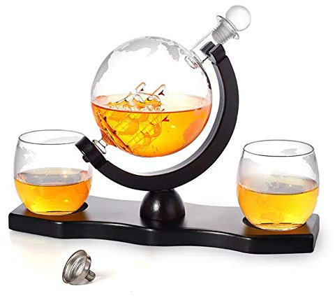 Whisky Decanter Set, 900ml Globe Decanter Liquor Decanters with Display Stand Wine Decanters Aerator 100% Lead-Free for Birthday, Friendship, Wine Gift,Home Use and Party
