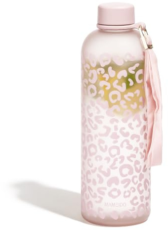 MAMEIDO Gourde 1,5 l, Bouteille d'eau Design Plastique avec Marqueur de Temps de Motivation, sans BPA, étanche (Wild Candy)