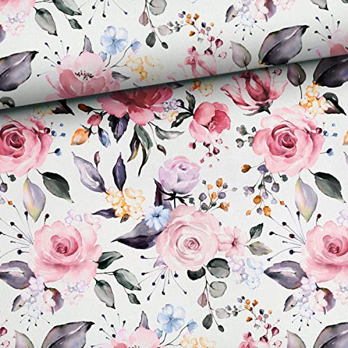 Keine Meterware, Stoffe zum Nähen, Stoff für Kinder und Damen, 100% Baumwolle: 0,5m Premium Baumwollstoff mit Rosen und Blumen für Mädchen und Frauen - grau, rosa, pink, grün, blau, gelb - Rosentraum