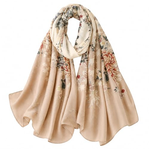FAIRYGATE Tuch Damen Schal Beige Schals & Tücher für Damen Naturfaser Floral Blumen Stola Schaltuch Tuch Stola xxl Schal Damen Schöne Bescherung 4029, 90 * 180 cm