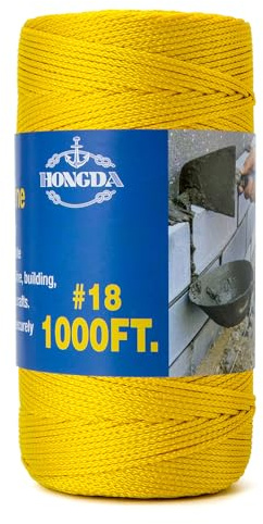HONGDA Nylon Twine, 1000 Feet #18 Braided Nylon Mason line String Perfect for Masonry Jobs and for e Layout of General Construction, Gardening, DIY Project, Yellow