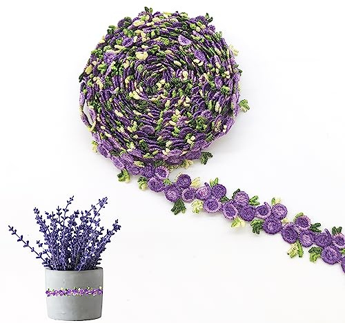 XCSJ 5 Yard Florale Spitzenborte Blumen Spitzenband(Violett) | Rosenstickerei Spitzenborte Stickerei Dekoband Borten Bänder Blumenband Borten Und Bänder Zum Nähen,Für Verzierungen,Kleidung