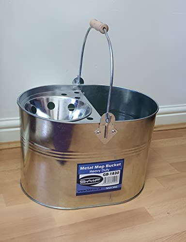 SAIF Industrial Galvanized Steel Metal Mop Bucket 13L litres Large Galvanised Reinforced Heavy Duty Thick Metal Steel Mop Bucket for General Cleaning, 30x25x22