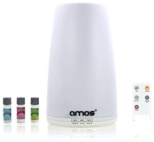 AMOS Ultrasonic Aroma Diffuser 10 ml - Essential Oil Aromatherapy w/Led Lamp, Humidifier with Remote Control, 3 Fragrances | Health & Personal Care