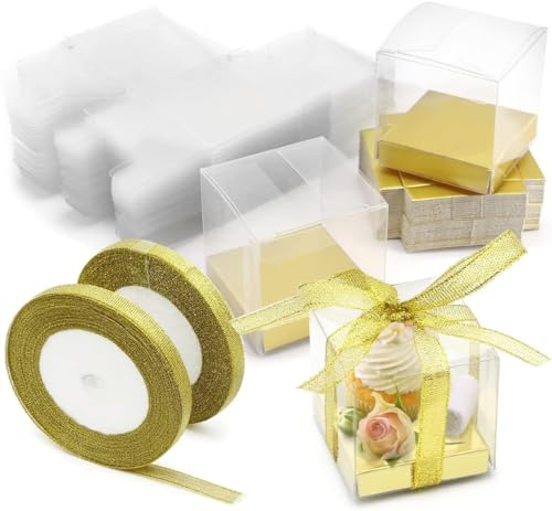 Mokolife 50 Stücke Kleine Geschenkboxen 5x5x5cm Transparente Pralinenschachtel Süßigkeiten Box für Party, Geburtstage, Hochzeiten, Taufen, Veranstaltungen