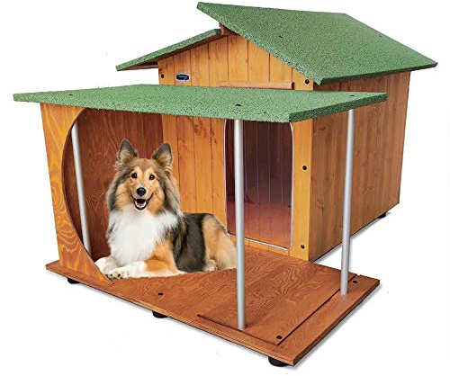 ORIGINAL LEGNO Hundehütten Hundehaus Hundehöhle mit Veranda Aus Massiv Holz Echtholz Geshenk THERMOVORHANG Made in Italy Mod. Alpi C - Setter mit THERMOVORHANG 93x130xH80