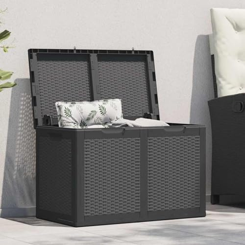 Keketa Homgoday Garten-Aufbewahrungsbox 180 L Schwarz PP Rattan, witterungsbeständig, UV-stabil, für Innenhof und Terrasse Model151228