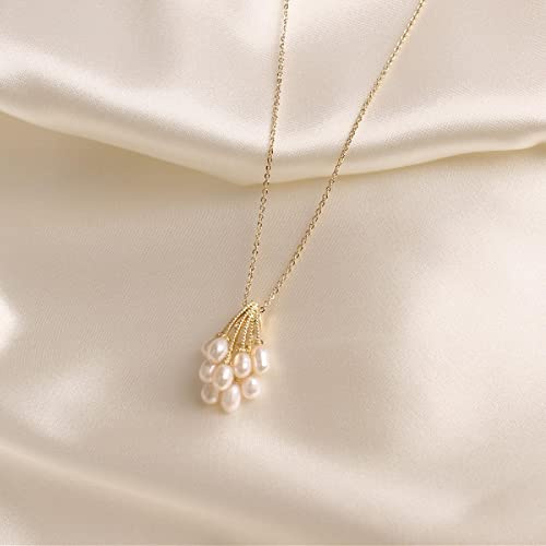 Bysonglezai Perlenanhänger Damen Halskette Anhänger Perlenkette Geschenk Mode High-End Handgefertigte Natürliche Süßwasserperle Blume Anhänger Goldene Elegante Weibliche Abschlussball-Party-Halske